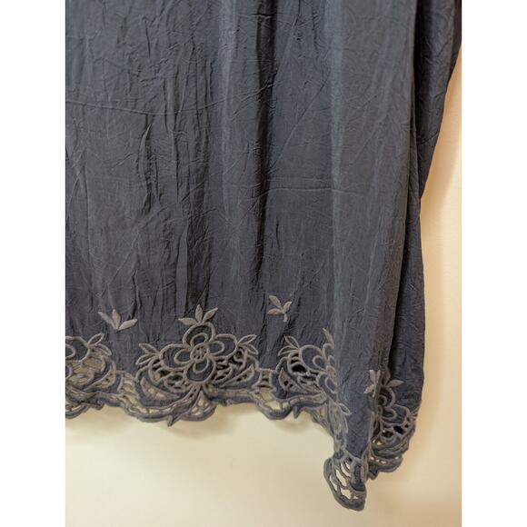Johnny Was ROBIN Dark Gray Embroidered Floral Oversized Tunic Top Dress Sz L - Picture 6 of 11